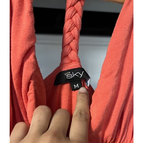 Y2K Sky Womens Peach Braided Flowy Sz M Top Made In USA - Picture 2 of 6